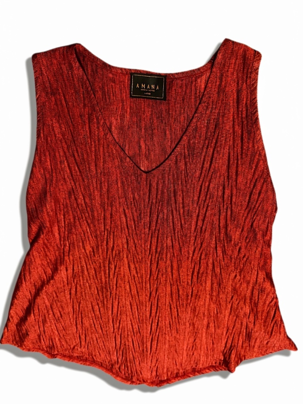 Amana Women's Large Red Crinkle Textured Sleeveless V-Neck Top